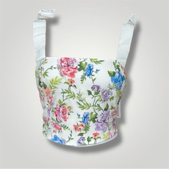 Alice + Olivia Floral Pink and Blue Crop Tank Top